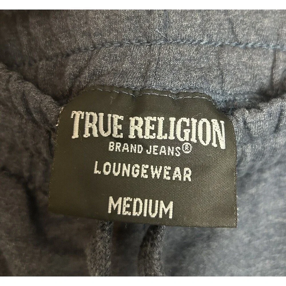 True Religion Metallic Signature Logo Jogger Sweatpants Elastic Blue Lounge Sz M